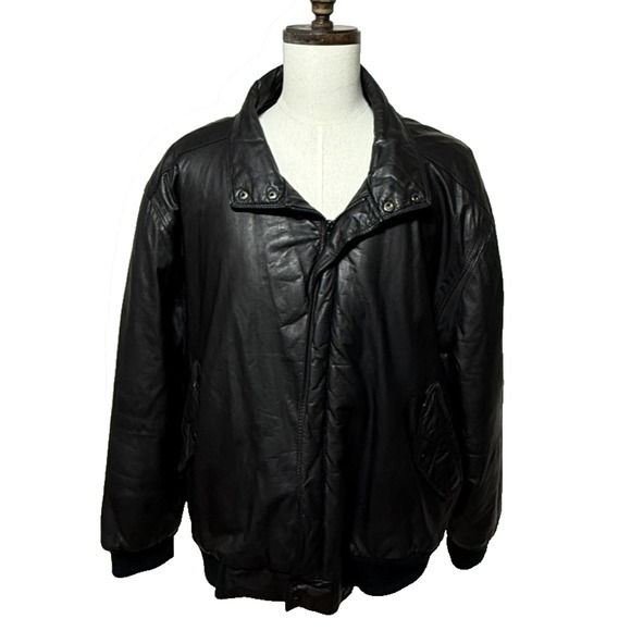 Vintage Members Only Leather Jacket Mens 3X Black Sherpa Lined Bomber Full Zip - Picture 1 of 13
